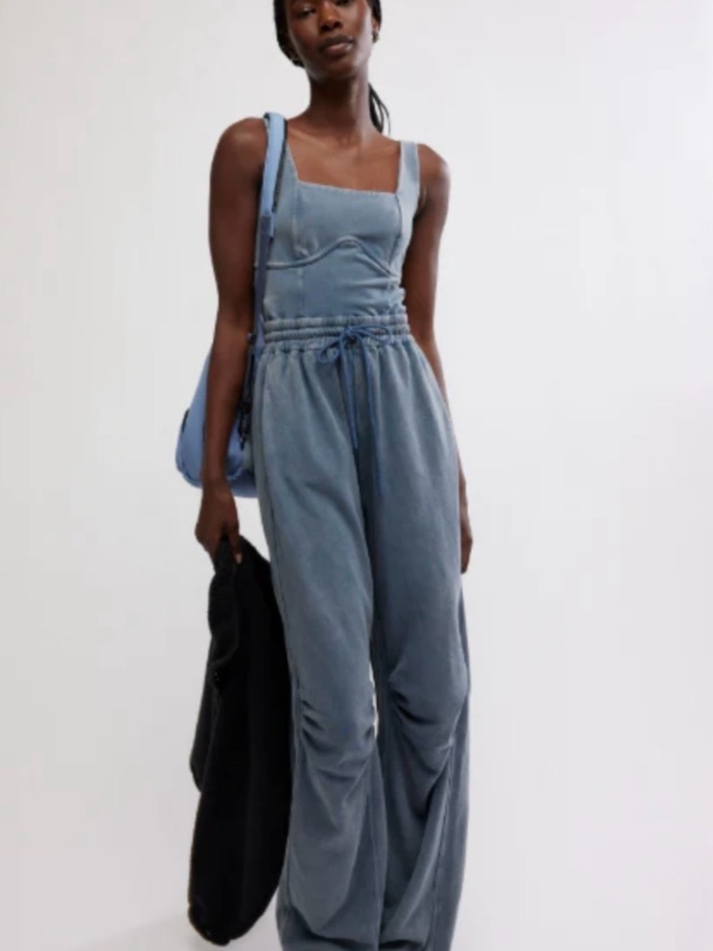 Free People Navy Blue Drawstring Track Jumpsuit - Picture 3 of 5